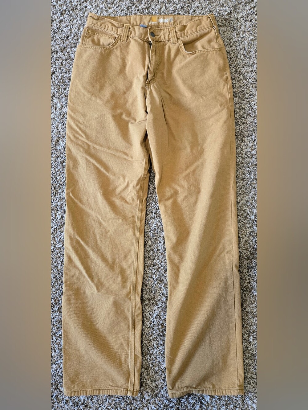 Carhartt Rugged Khaki Flex Relaxed Fit Canvas Work Pants Size 33 x 36